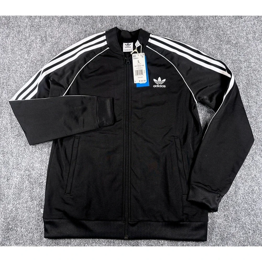 Adidas Originals SST Track Jacket Youth Large Black 13-14Yrs White Full Zip NWT